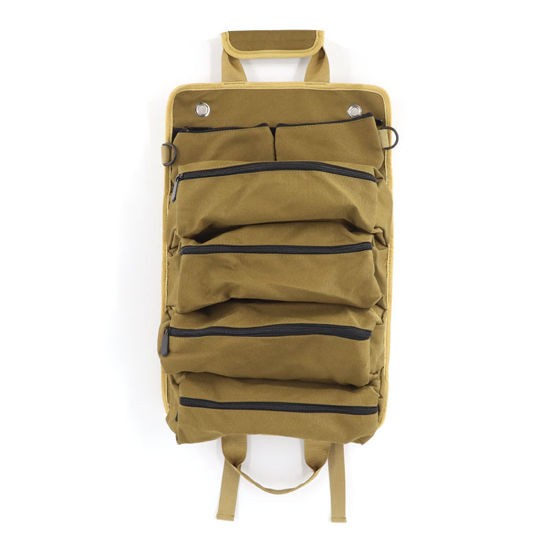 Khaki Heavy Duty Roll-Up Tool Bag Organizer - Waterproof Oxford Fabric Pouch with Multiple Pockets