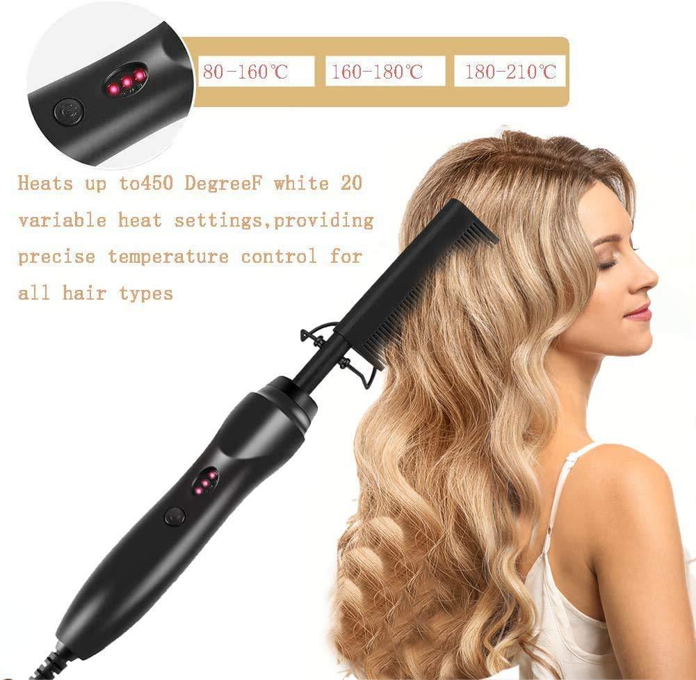 Rose Red And Black Electric Hot Comb Hair Straightener - Fast Heating Styling Tool with 3 Temp Settings & Anti-Scald Guard