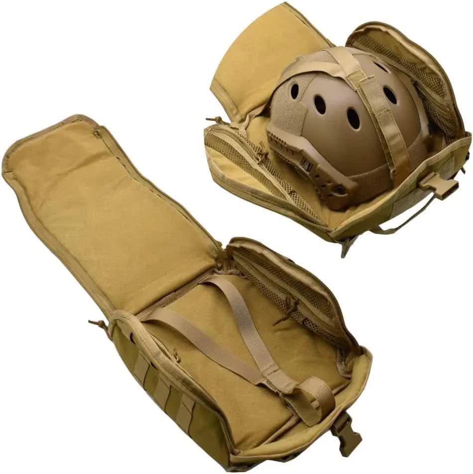 Khaki Tactical Helmet Bag & Utility Pouch - Padded MOLLE Gear Storage Carrier