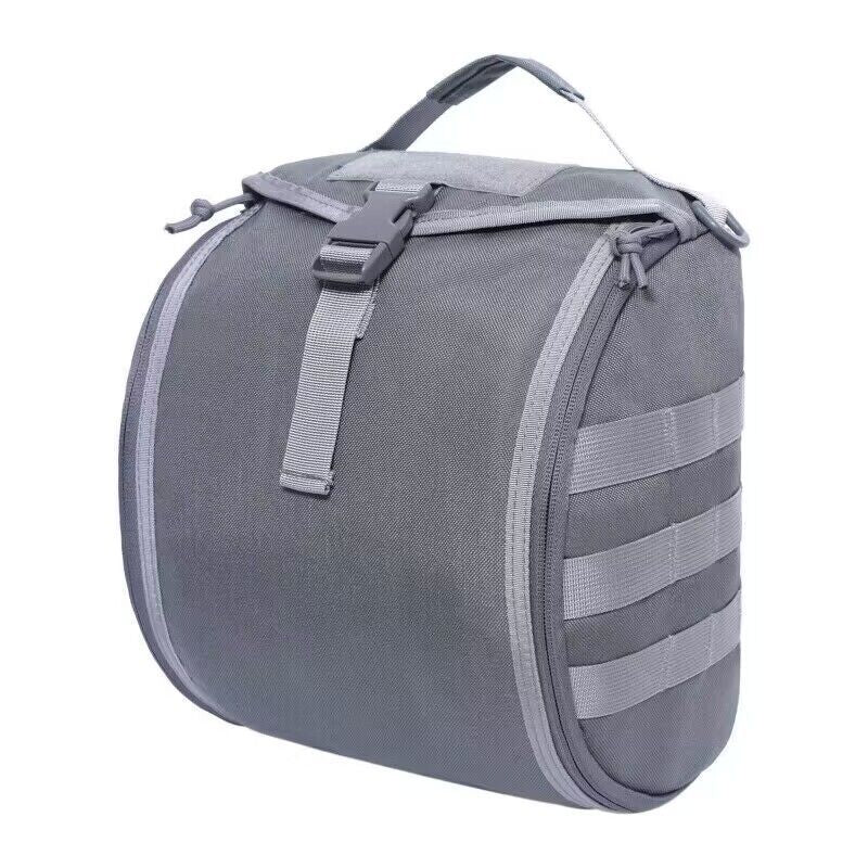 Grey Tactical Helmet Bag & Utility Pouch - Padded MOLLE Gear Storage Carrier