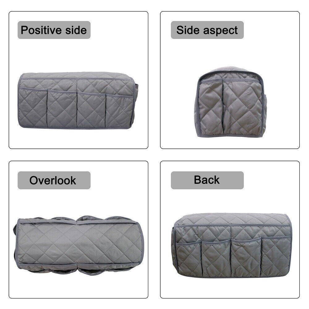 2 Pcs Black Quilted Sofa Armrest Organizer Caddy - Multi-Pocket Remote Control Holder Bag
