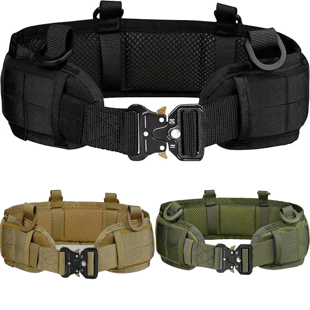 Green Adjustable Tactical Battle Belt Set - Padded MOLLE Outer & Nylon Inner Belt