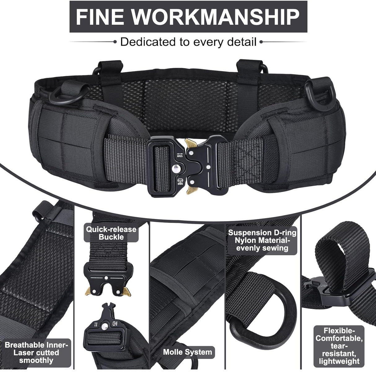 Green Adjustable Tactical Battle Belt Set - Padded MOLLE Outer & Nylon Inner Belt