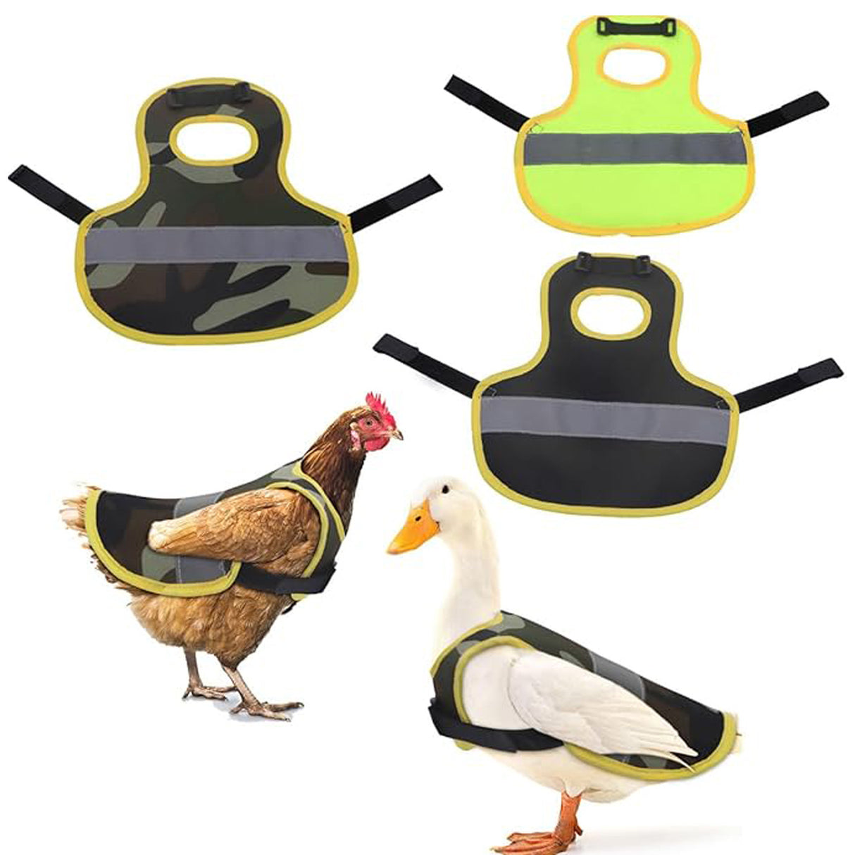 4 Pcs Camouflage Green High Visibility Chicken & Duck Safety Vest - Reflective Poultry Jacket