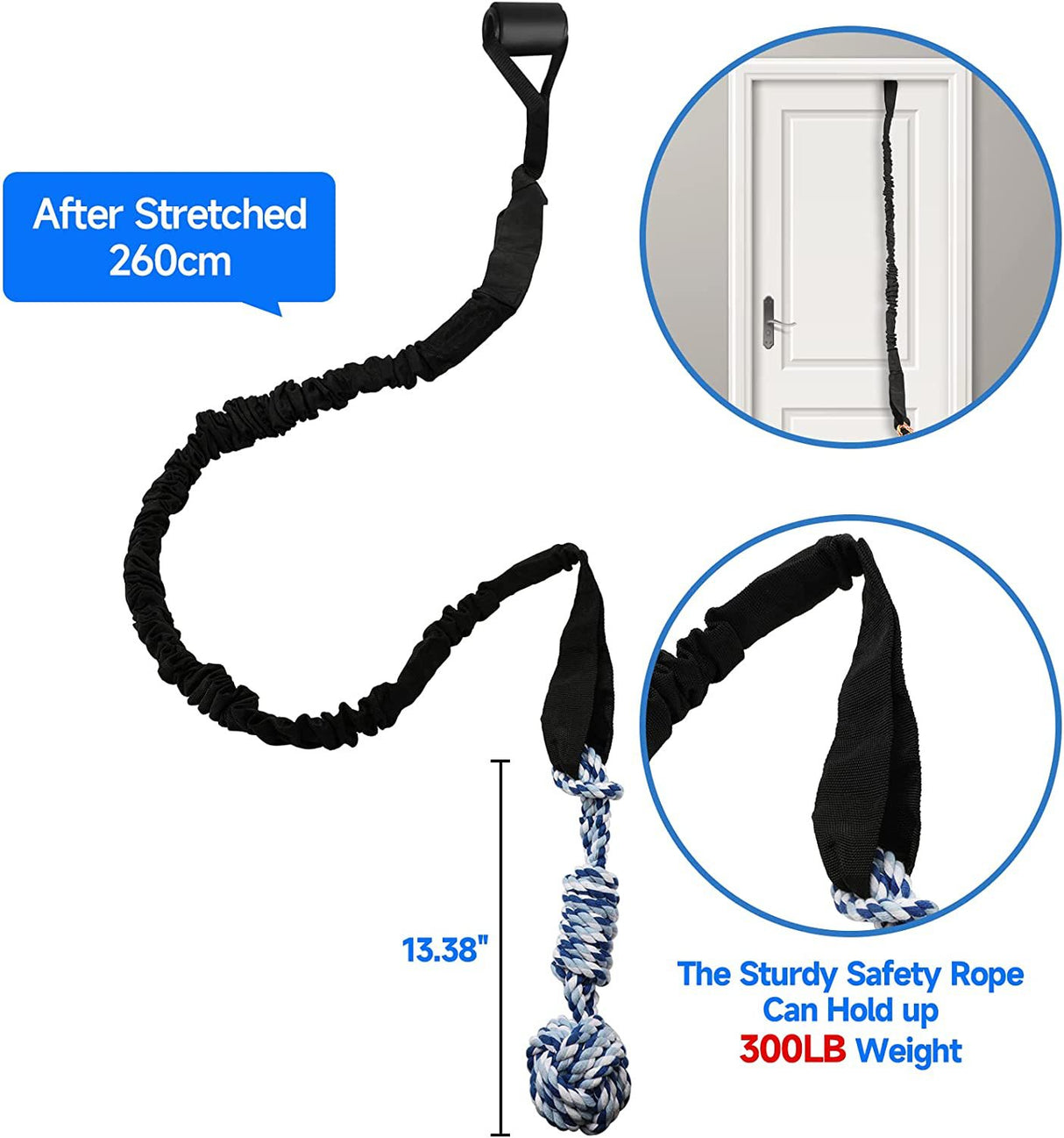 Black And Colored Cotton Balls Interactive Bungee Dog Tug Toy - Hanging Rope Ball for Solo Play & Exercise