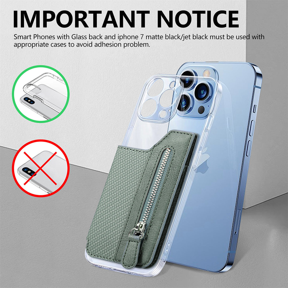 2 Pcs Black Multifunction Stick-On Phone Wallet - PU Leather Card Holder with Zipper & Flip Cover