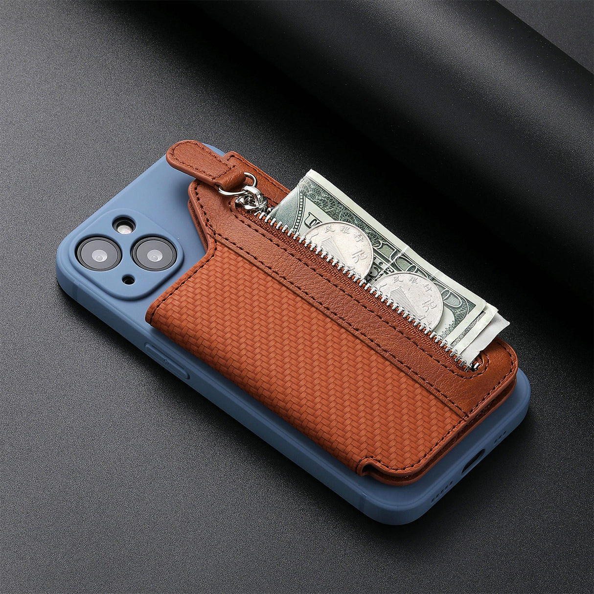2 Pcs Blue Multifunction Stick-On Phone Wallet - PU Leather Card Holder with Zipper & Flip Cover