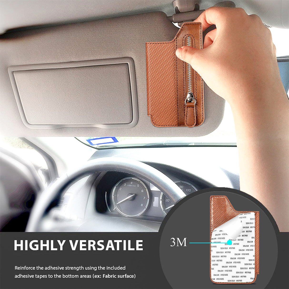 2 Pcs Brown Multifunction Stick-On Phone Wallet - PU Leather Card Holder with Zipper & Flip Cover