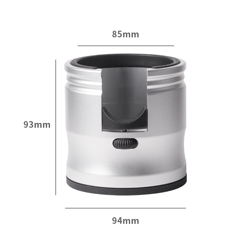 Silver Round Professional Aluminum Espresso Tamping Station - Adjustable Portafilter Holder Stand