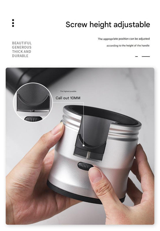 Silver Round Professional Aluminum Espresso Tamping Station - Adjustable Portafilter Holder Stand