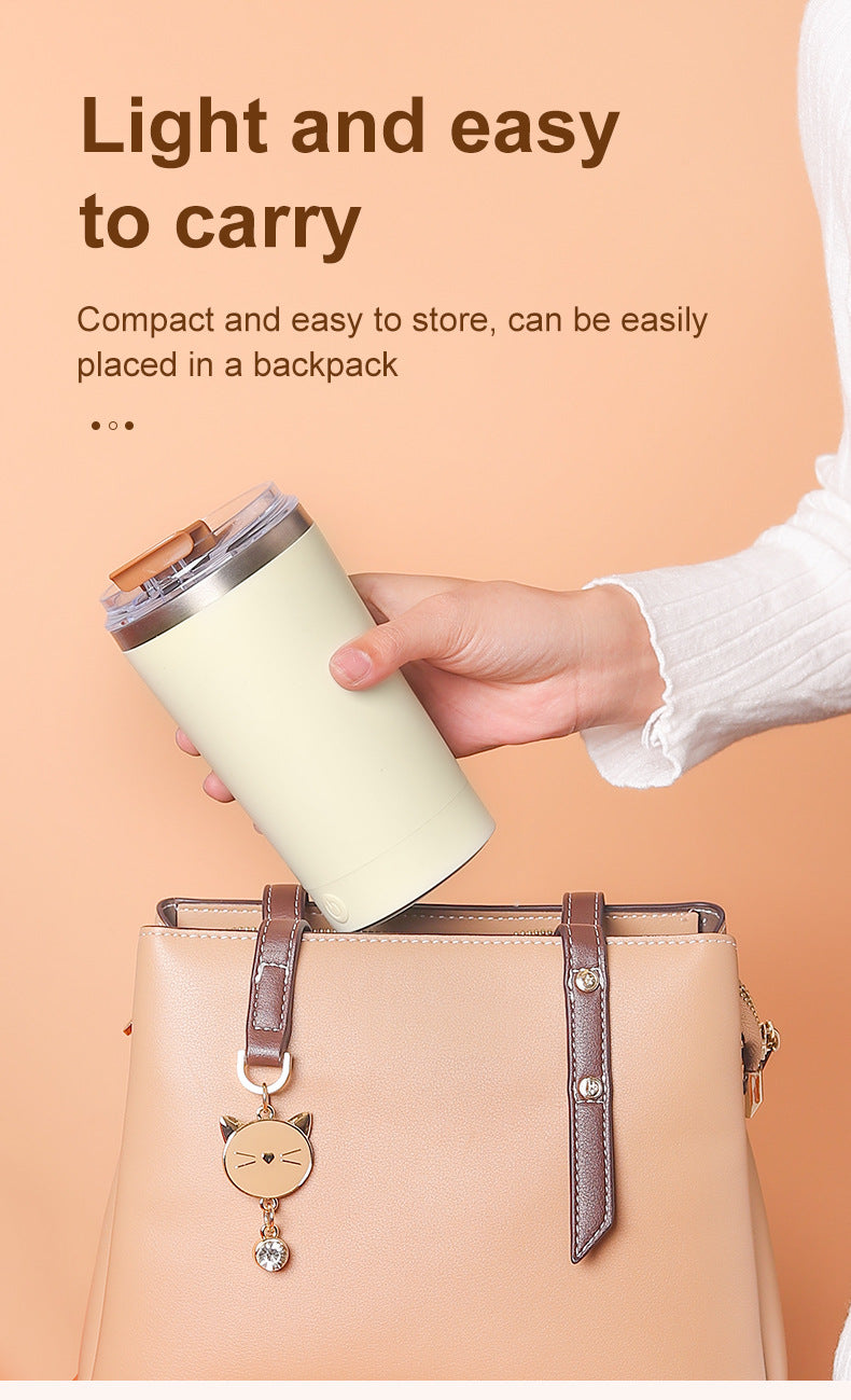 Pink 316 Stainless Steel Rechargeable Electric Self-Stirring Mug - 420ml Automatic Mixing Cup with M
