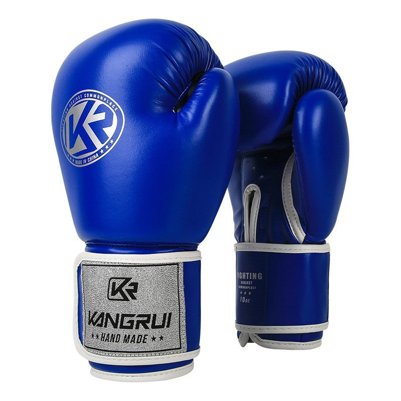 Blue And Silver Durable 8oz PU Leather Boxing Gloves - Padded & Ventilated for Training