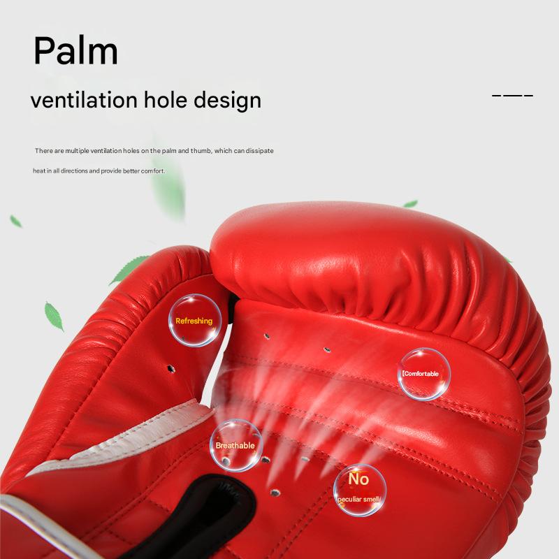 Red And Silver Durable 10oz PU Leather Boxing Gloves - Padded & Ventilated for Training