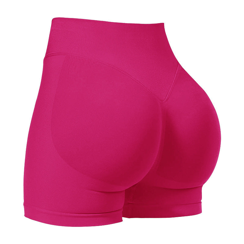 XL Rose Red High-Elastic Hip Yoga Shorts - Seamless Mid-Intensity Pilates Workout Shorts