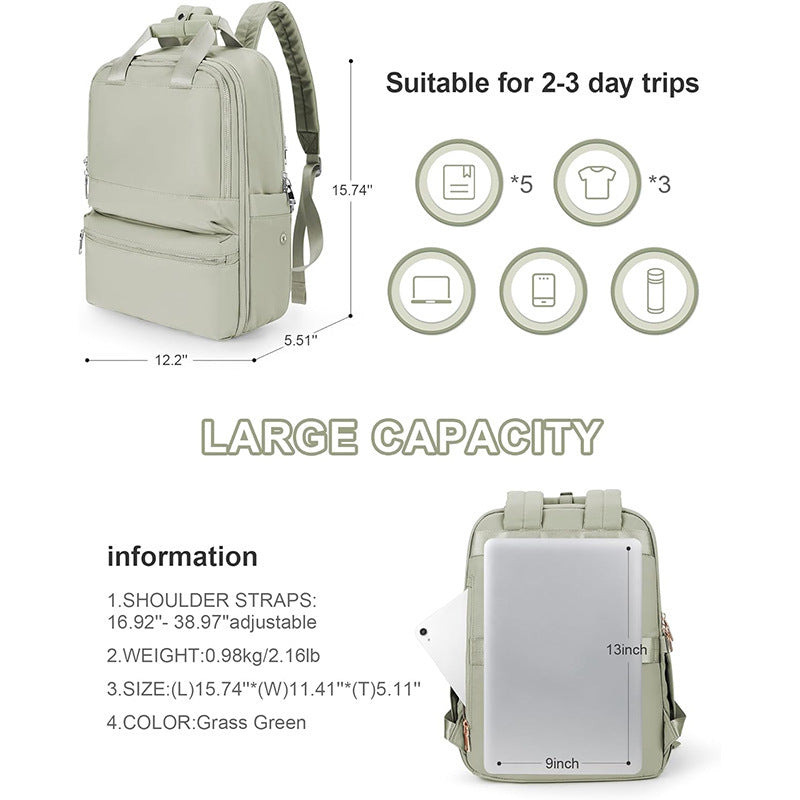 Khaki Large Capacity Travel Laptop Backpack - Sleek Business Shoulder Bag with Padded Compartment