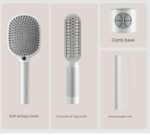 Dazzling White 4-Piece Set Women's Air Cushion Comb for Long Hair Anti-Static Detangling Massage Scalp Comb Portable Fluffy Styling Brush
