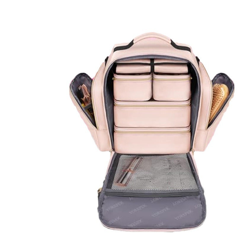 Travel Makeup Organizer Bag - 4 Detachable Compartments, Jewelry Roll & Multiple Pouches