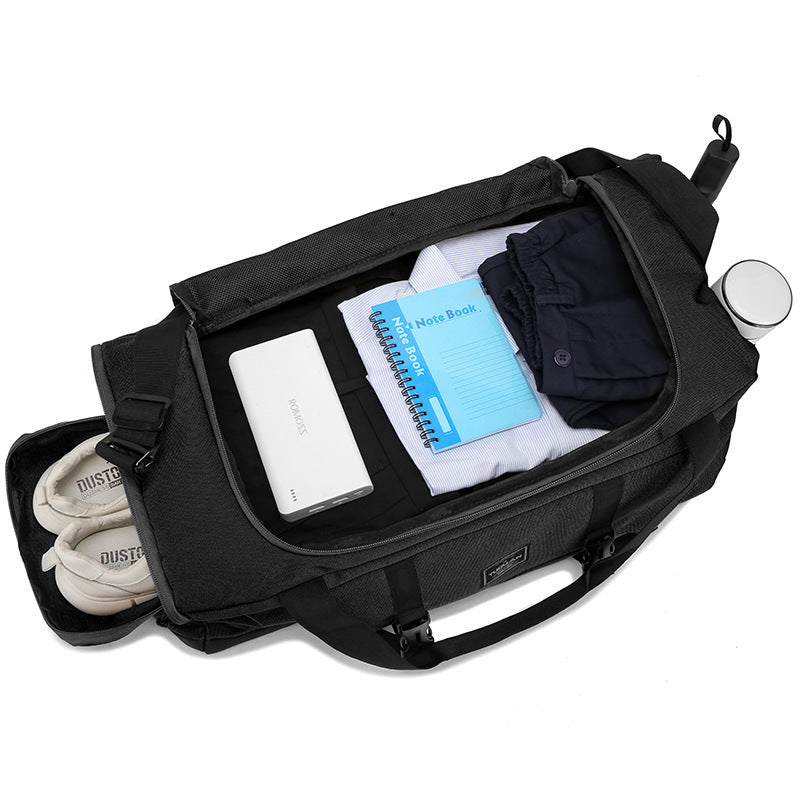 Black Dry Wet Separation Gym Bag - Yoga Fitness Travel Duffel - Shoe Compartment