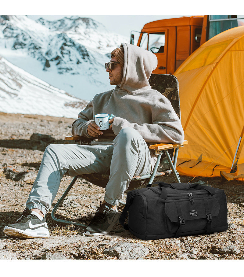 Black Dry Wet Separation Gym Bag - Yoga Fitness Travel Duffel - Shoe Compartment