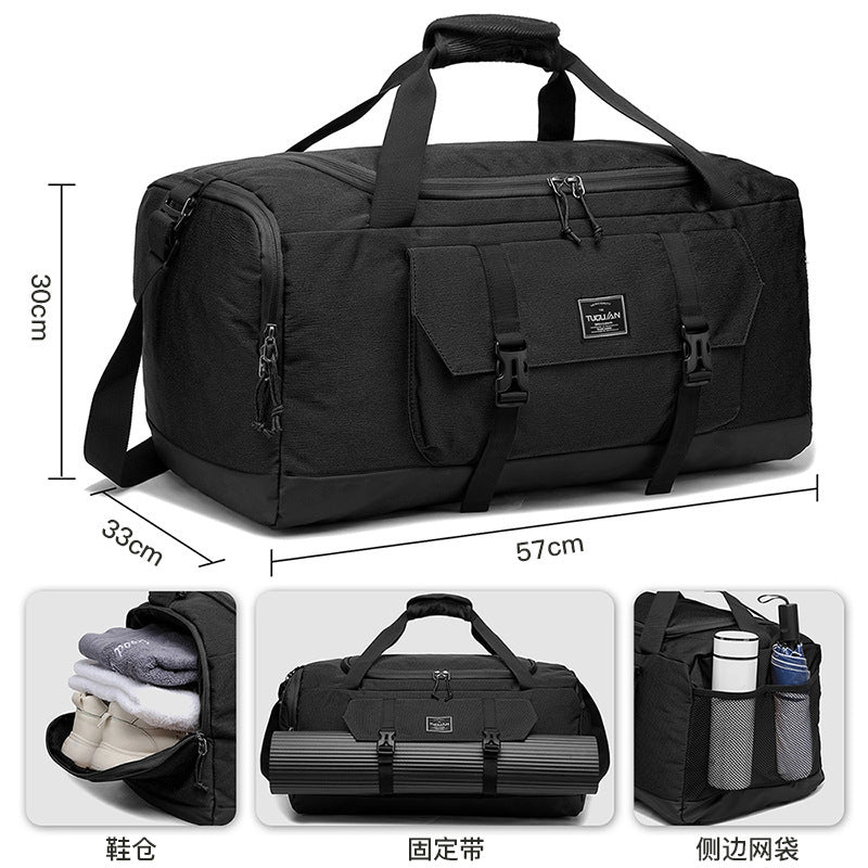Grey Dry Wet Separation Gym Bag - Yoga Fitness Travel Duffel - Shoe Compartment