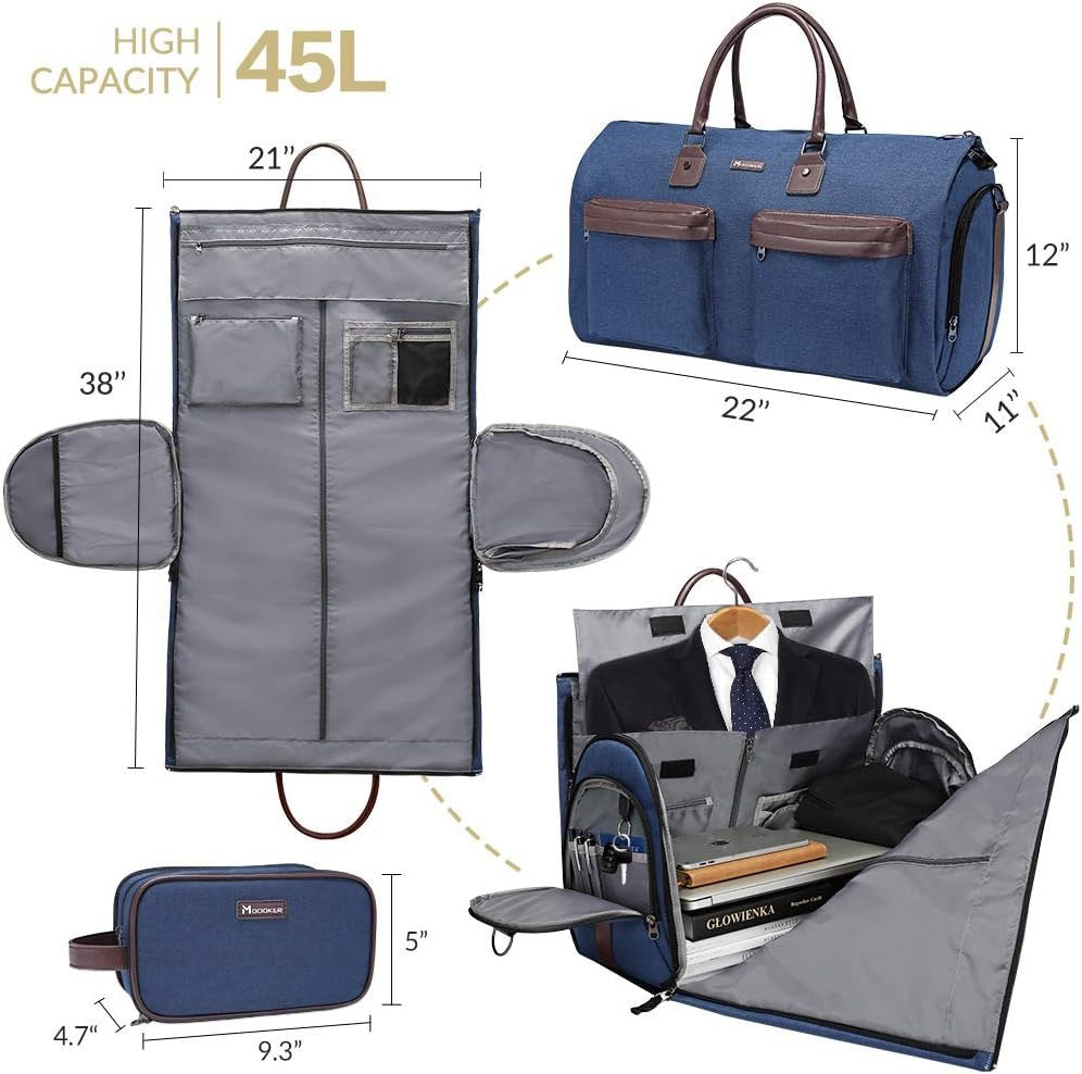 Dark Blue 45L Garment Duffel Bag - Men's Travel Suit Bag - Carry On Weekender