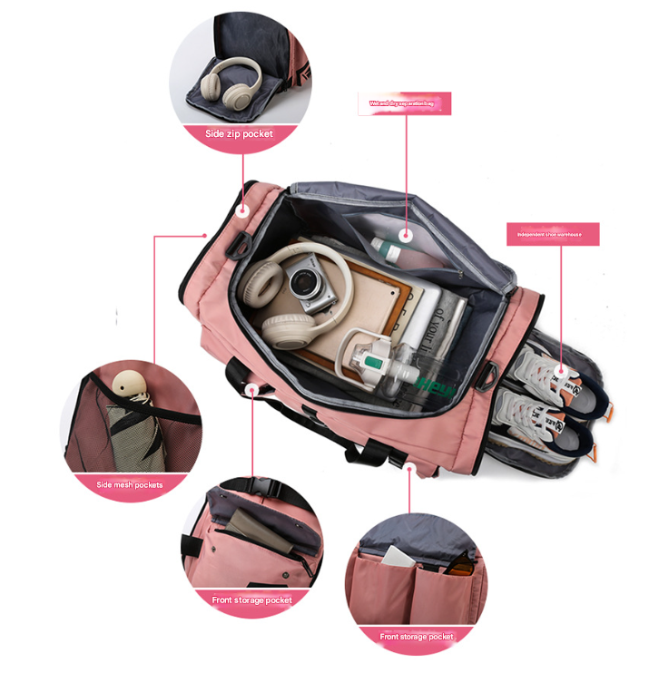 Pink Capacity Travel Duffel Bag - Unisex - Multi-Color - 56x29x27cm