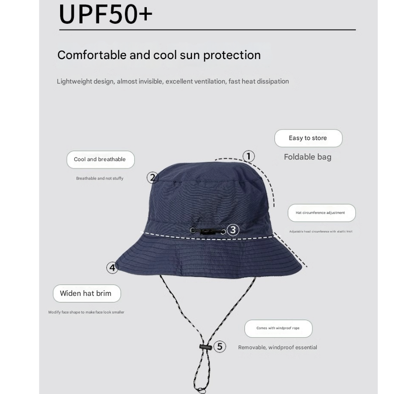 Grey 2pcs Waterproof Bucket Hat - Foldable Outdoor Sun Hat - 55-59cm - with Chinstrap