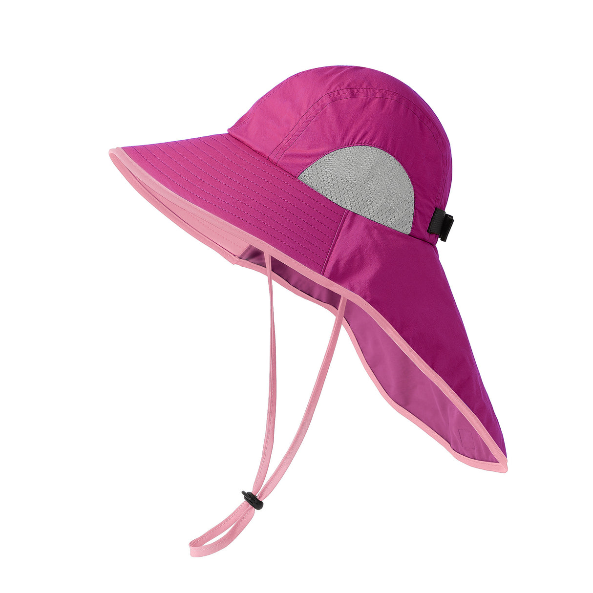 Rose Red Wide Brim Sun Hat with Cape - Foldable UV Protection - 10cm Brim