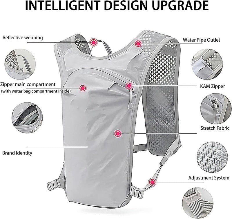 Grey Cycling Running Hiking Backpack - Breathable Hydration Pack with Vest Design for Biking, Marathon & Outdoor Sports