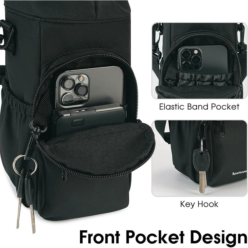 Blue Insulated Cup Holder Bag with Adjustable Strap - Water Bottle Carrier with Lock Drawstring & Heatproof Handle