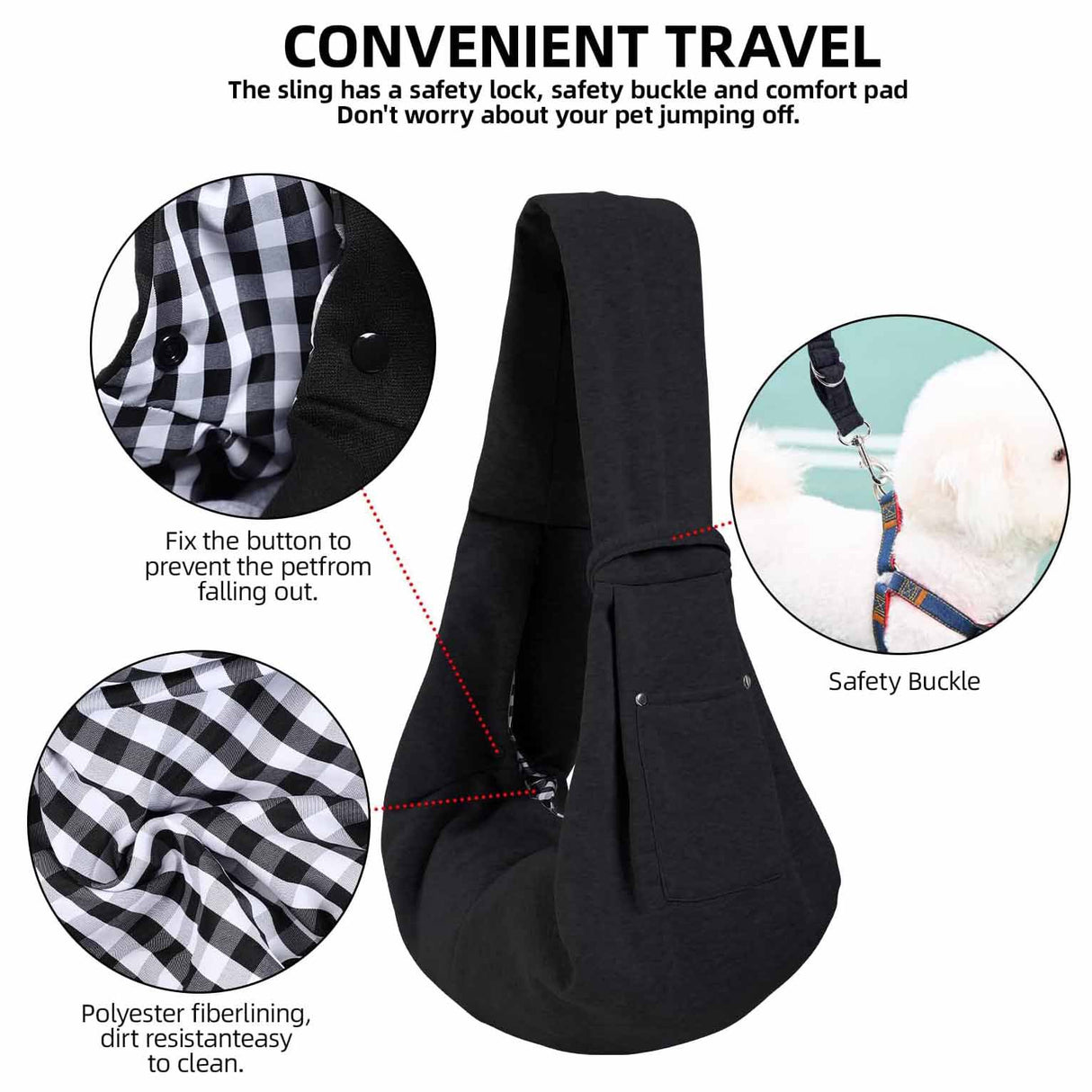 Black Portable Pet Carrier Backpack - Adjustable Shoulder Sling for Small Dogs & Cats (69.85 x 59.94 x 39.88cm) - Breathable Outdoor Travel Bag