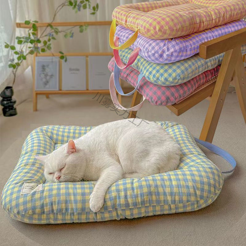 L Yellow-blue All-Season Pet Bed - Soft Washable Dog & Cat Lat with CoLfortable Cushion - WarL Winter Padding for SLall to Large Pets