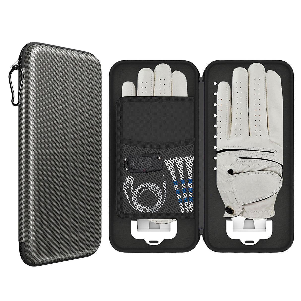 Grey Golf Glove Bag with Dual Glove Support Frame & Hook - Convenient Storage for Tees, Ball Markers and Golf Accessories