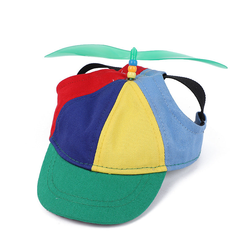 L Green Pet Baseball Cap with Spinning Propeller - Colorful Fun Design - See Details for Sizing