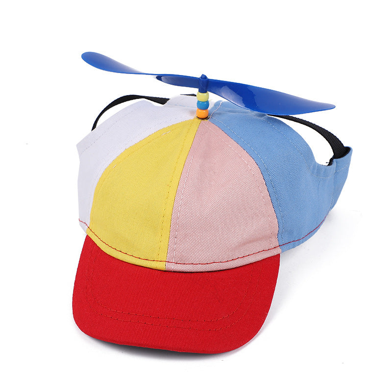 L Red Pet Baseball Cap with Spinning Propeller - Colorful Fun Design - See Details for Sizing