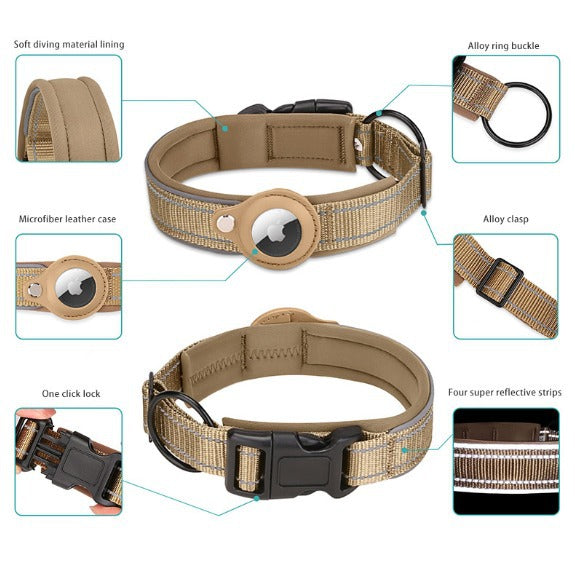 XL Pink Secure Nylon Dog Collar with Built-in Apple AirTag (not included) Holder Case - Pet Tracker Accessory