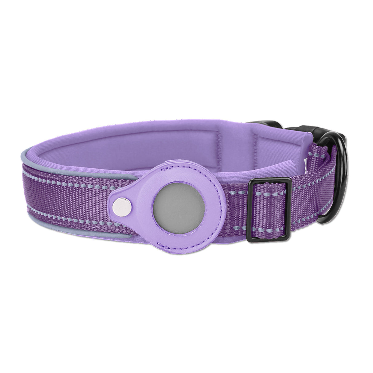 L Purple Secure Nylon Dog Collar with Built-in Apple AirTag (not included) Holder Case - Pet Tracker Accessory