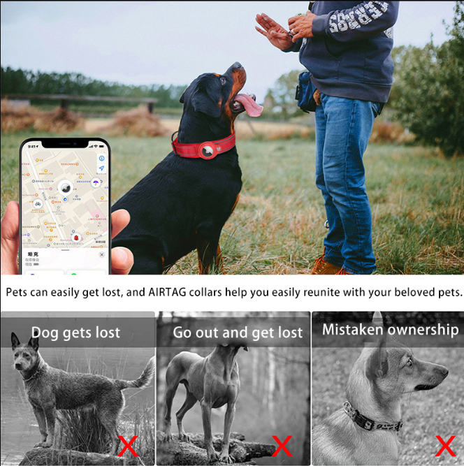 M Red Secure Nylon Dog Collar with Built-in Apple AirTag (not included) Holder Case - Pet Tracker Accessory