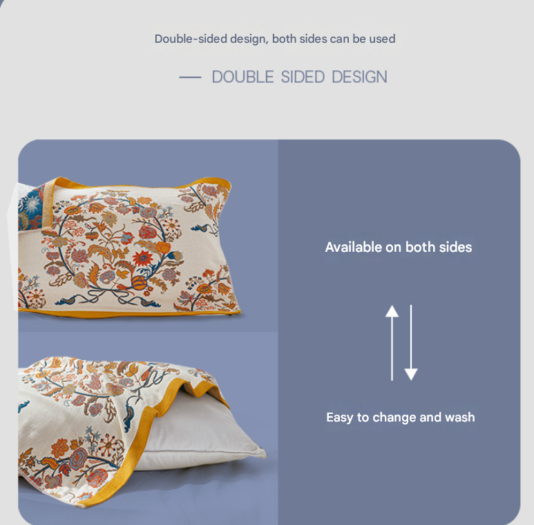 Single Yellow Flower Butterfly Pillow Towel Premium Cotton Gauze Pillow Towel Pair - Simple Nordic Style (52x75cm)