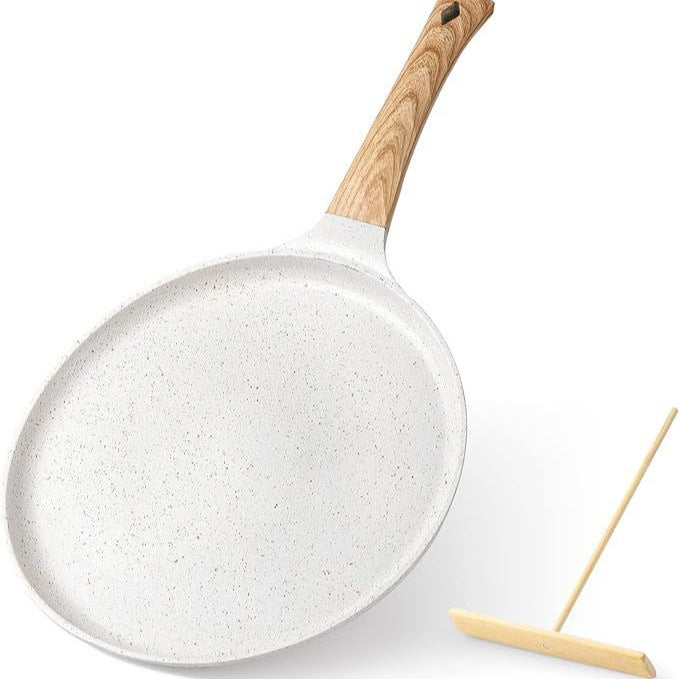 White 24cm Non-Stick Crepe Pan - Versatile Flat Skillet for Pancakes, Omelettes & Tortillas