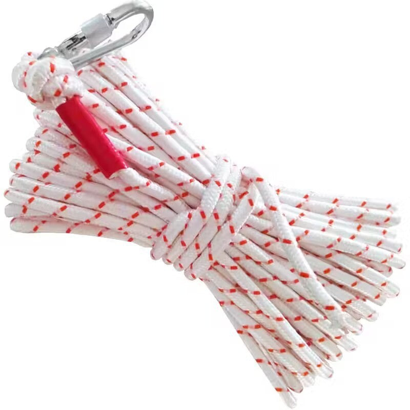 Red-white With Wire Core Heavy Duty Adjustable Clothesline Set (4 Pack) - 15m Steel Wire Core Nylon Rope with Hooks for Outdoor & Camping