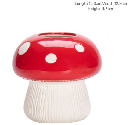 Middle Size Red Whimsical Ceramic Mushroom Vase - Decorative Floral & Hydroponic Planter