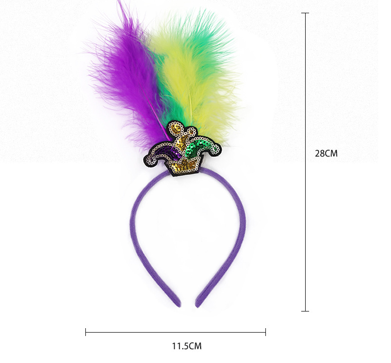 Hat Pattern Festive Mardi Gras Feather Headband Set - 10 Pack Sequin Jester Hat Party Accessory