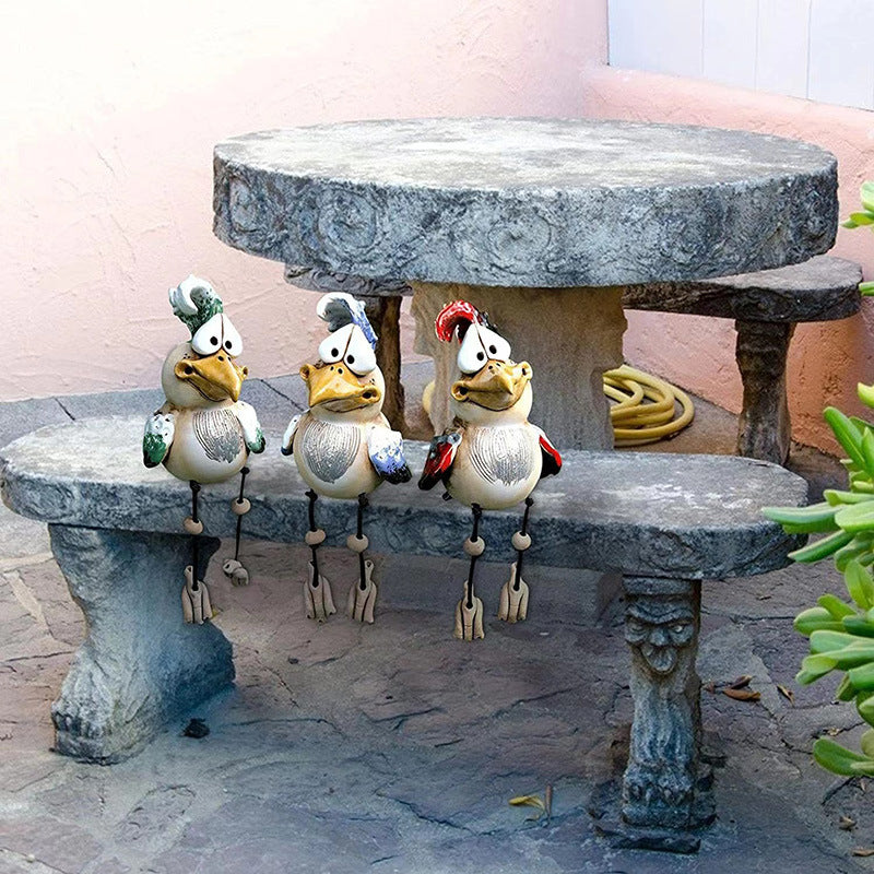 Red Quirky Resin Rooster Figurine Set (2-Pack) - Novelty Chicken Home Decor Ornaments
