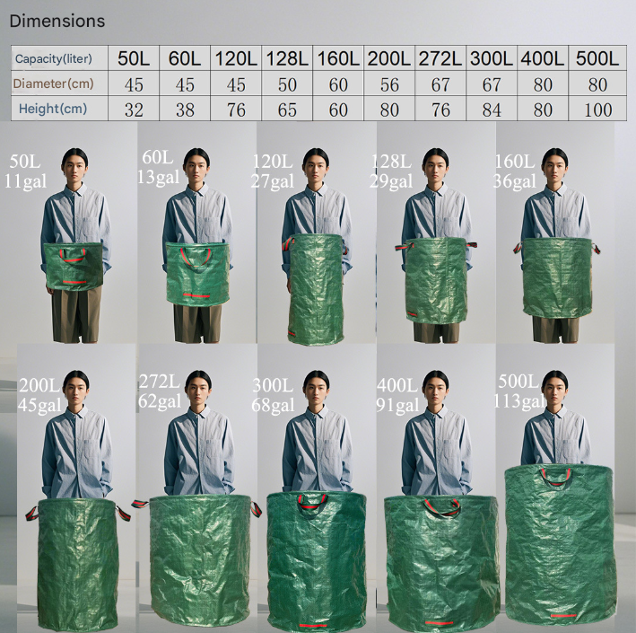 272L( ??7*76cm) Heavy Duty Collapsible Garden Waste Bags (Set of 2) - Large Reusable Yard Leaf Bin