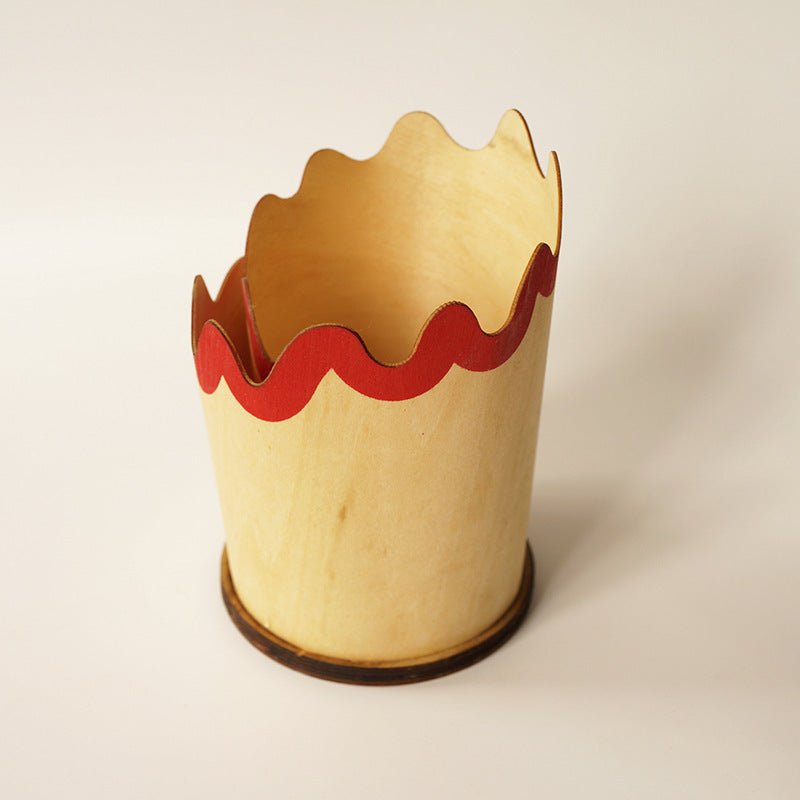 2PCS Red Creative Wooden Pencil Shaving Pen Holder - Novelty Desk Organizer & Stationery Storage