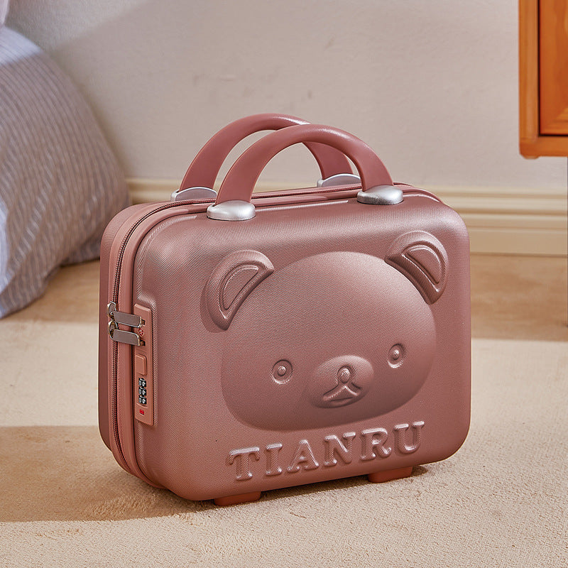 Cute Bear Face Hard-Shell Storage Case with Lock - 14-Inch gold Travel Organizer