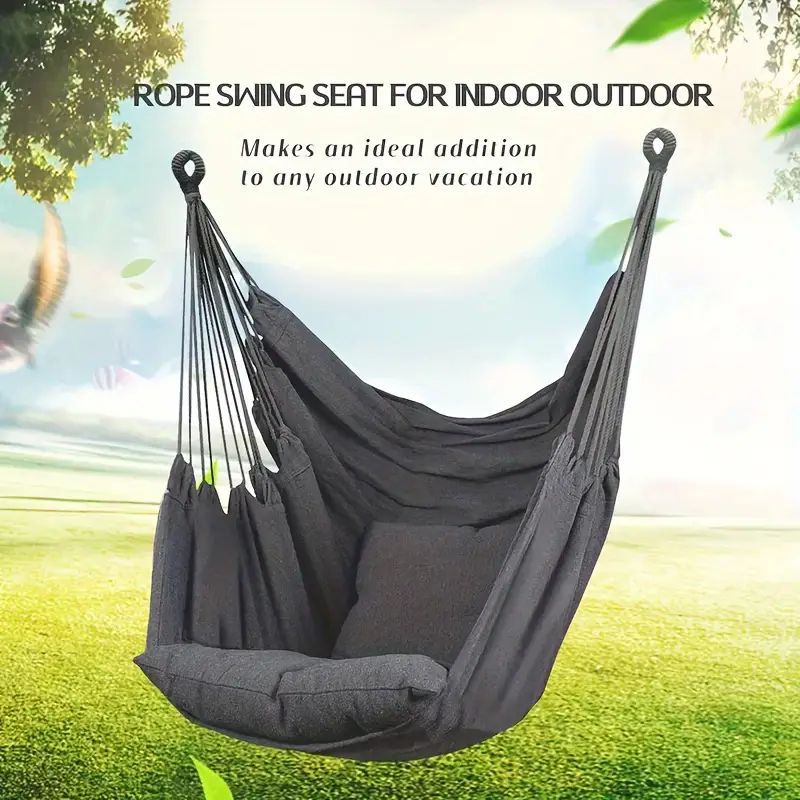 Colorful Striped Hammock Chair with Ropes and Storage Bag - Yellow Stripes