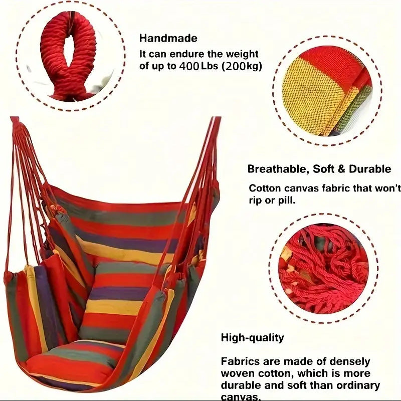 Colorful Striped Hammock Chair with Ropes and Storage Bag - Blue Stripes