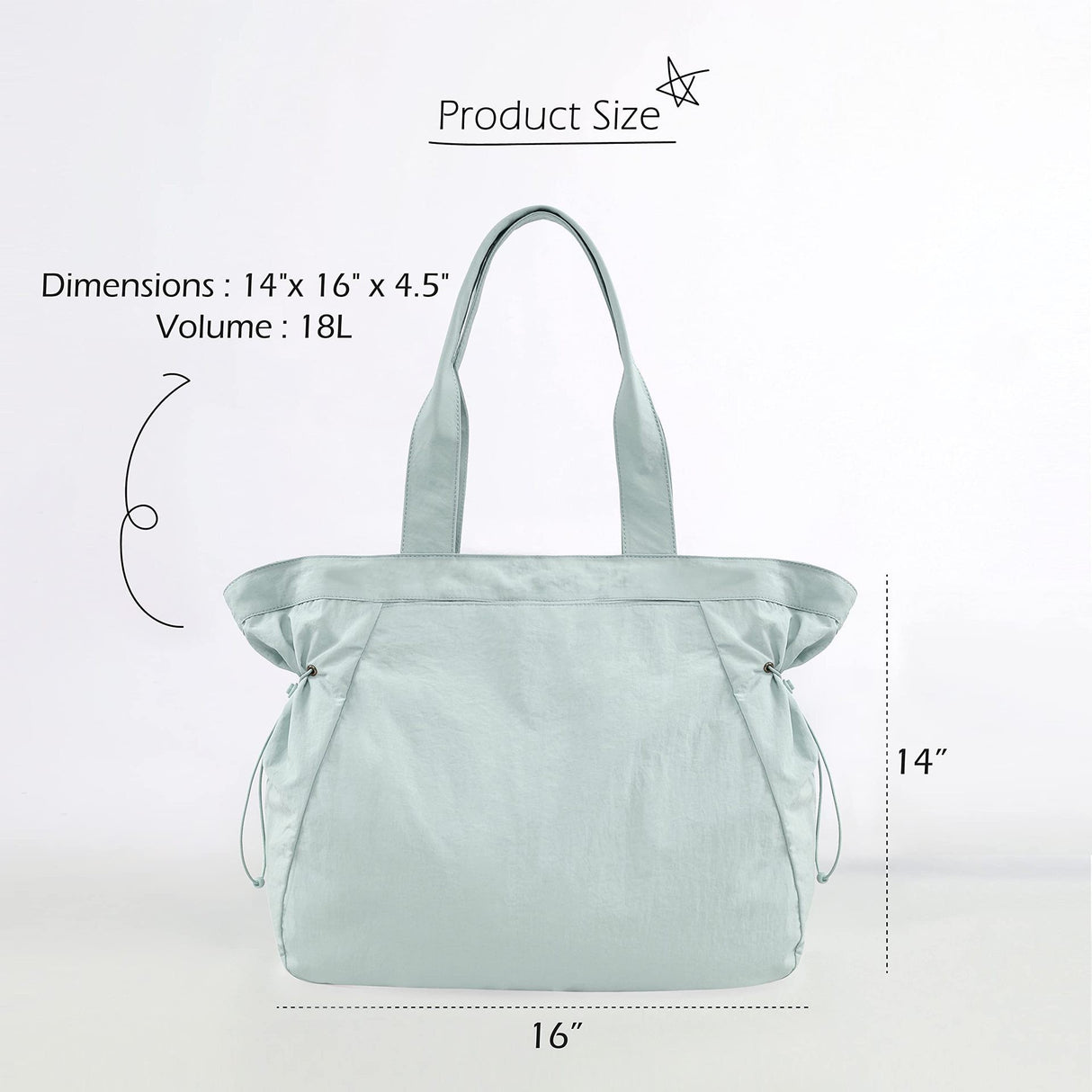 Water-Resistant Tote Bag with Drawstring Side-Cinch and Snap Closure - 18L Capacity Black